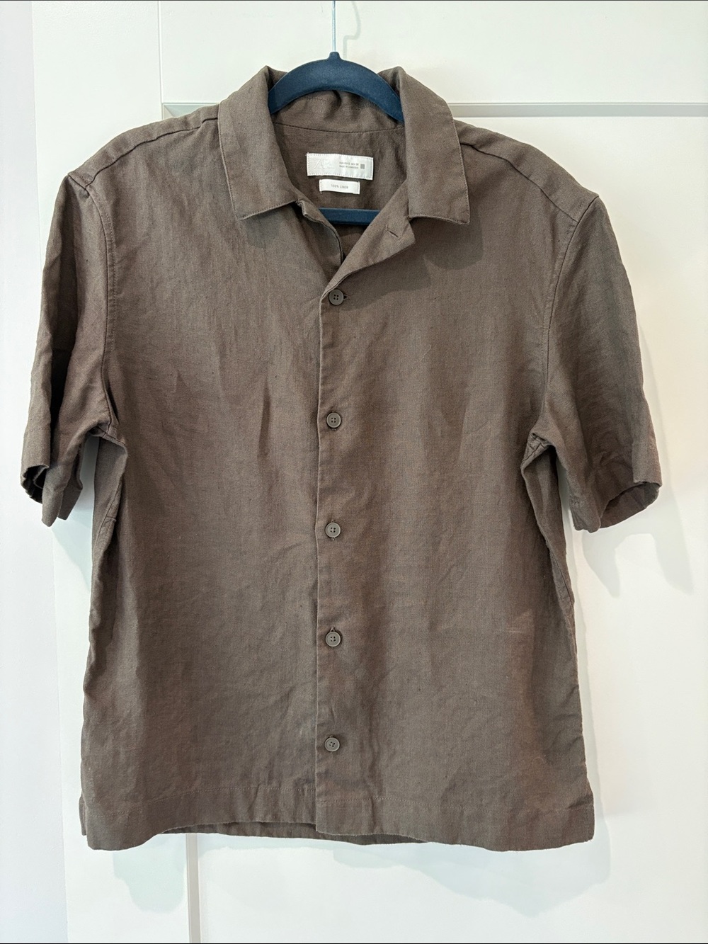 Zara Men's Short-Sleeve Button-Down Linen Shirt in Brown